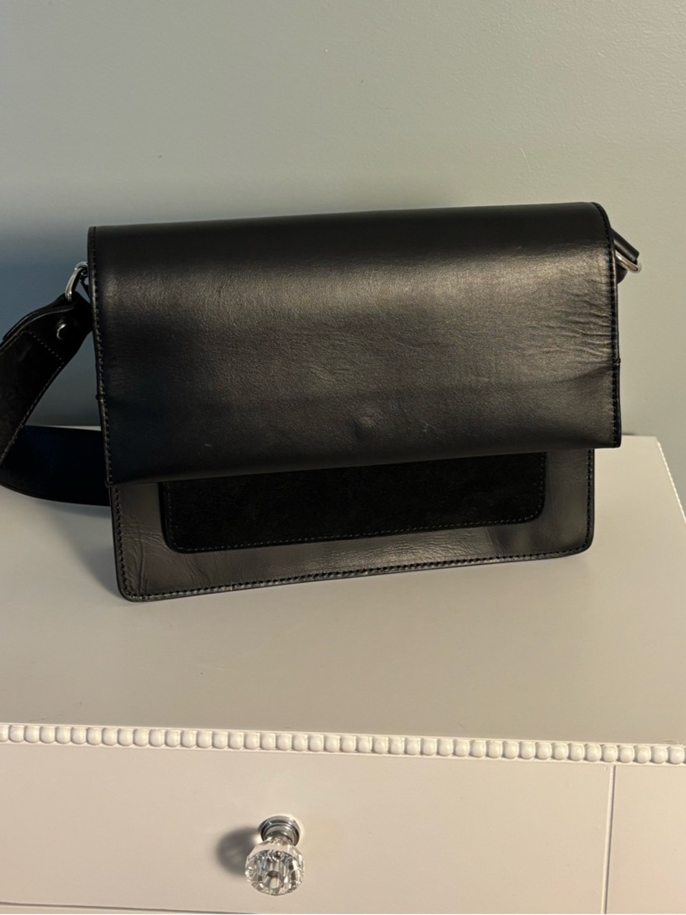 & Other Stories Black Leather Suede-Trim Crossbody